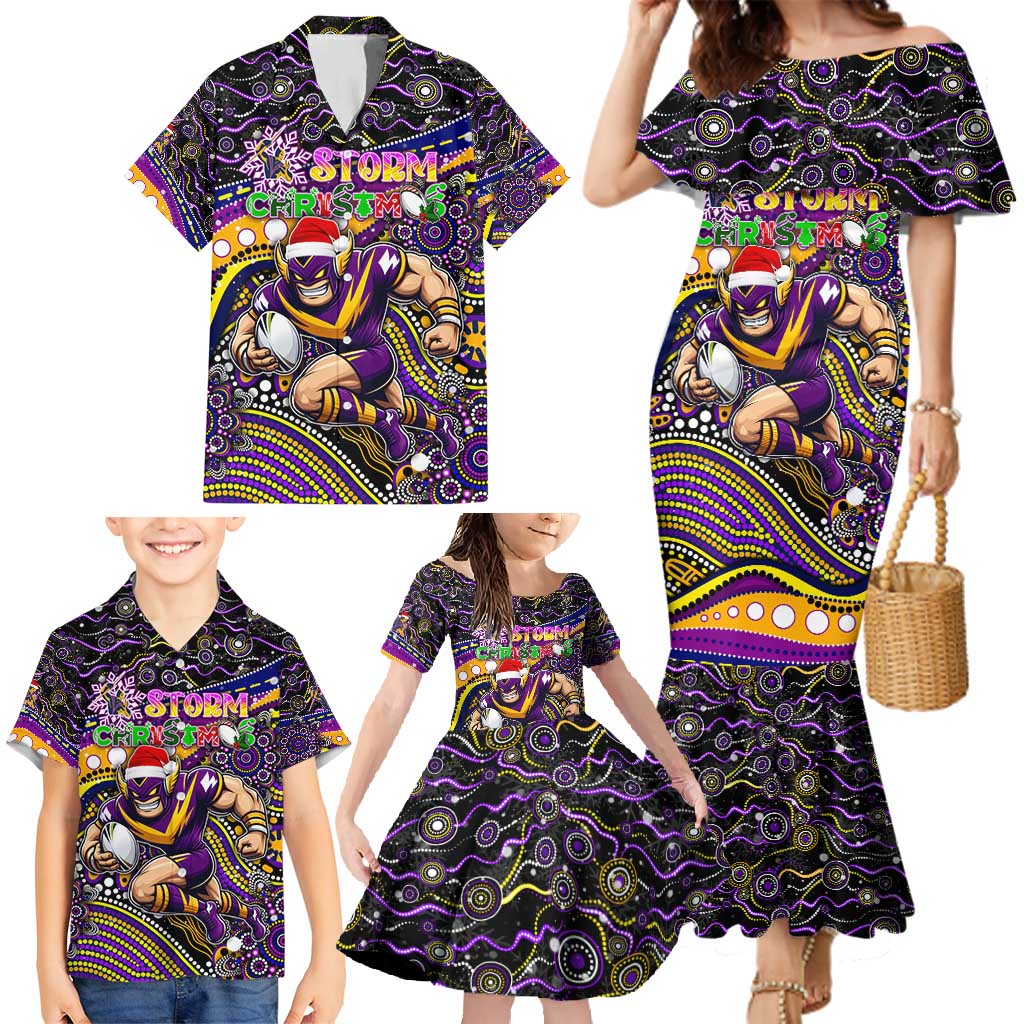 Merry Christmas Storm Family Matching Mermaid Dress and Hawaiian Shirt Aboriginal Santa Rugby Mascot - Melbourne