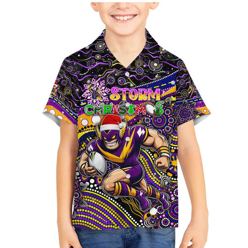 Merry Christmas Storm Family Matching Mermaid Dress and Hawaiian Shirt Aboriginal Santa Rugby Mascot - Melbourne