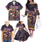 Merry Christmas Storm Family Matching Off The Shoulder Long Sleeve Dress and Hawaiian Shirt Aboriginal Santa Rugby Mascot - Melbourne