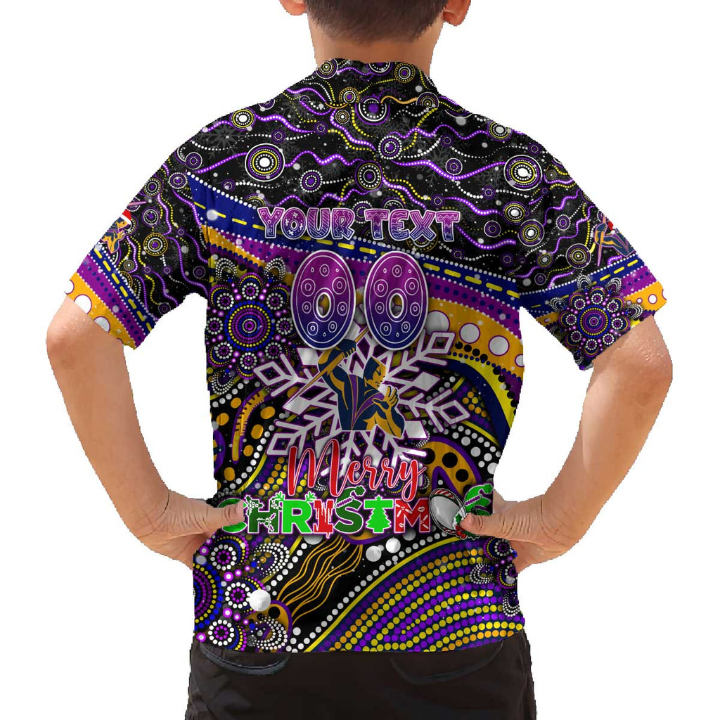 Merry Christmas Storm Family Matching Off The Shoulder Long Sleeve Dress and Hawaiian Shirt Aboriginal Santa Rugby Mascot - Melbourne