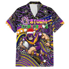 Merry Christmas Storm Family Matching Off The Shoulder Long Sleeve Dress and Hawaiian Shirt Aboriginal Santa Rugby Mascot - Melbourne