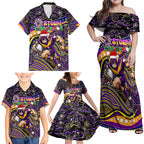 Merry Christmas Storm Family Matching Off Shoulder Maxi Dress and Hawaiian Shirt Aboriginal Santa Rugby Mascot - Melbourne