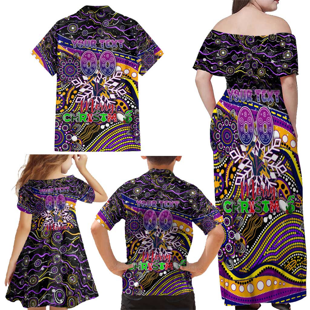 Merry Christmas Storm Family Matching Off Shoulder Maxi Dress and Hawaiian Shirt Aboriginal Santa Rugby Mascot - Melbourne
