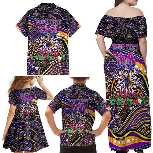 Merry Christmas Storm Family Matching Off Shoulder Maxi Dress and Hawaiian Shirt Aboriginal Santa Rugby Mascot - Melbourne