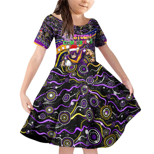 Merry Christmas Storm Family Matching Off Shoulder Short Dress and Hawaiian Shirt Aboriginal Santa Rugby Mascot - Melbourne