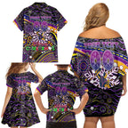 Merry Christmas Storm Family Matching Off Shoulder Short Dress and Hawaiian Shirt Aboriginal Santa Rugby Mascot - Melbourne