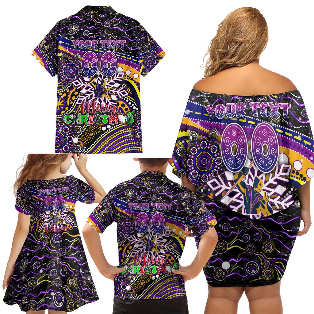 Merry Christmas Storm Family Matching Off Shoulder Short Dress and Hawaiian Shirt Aboriginal Santa Rugby Mascot - Melbourne