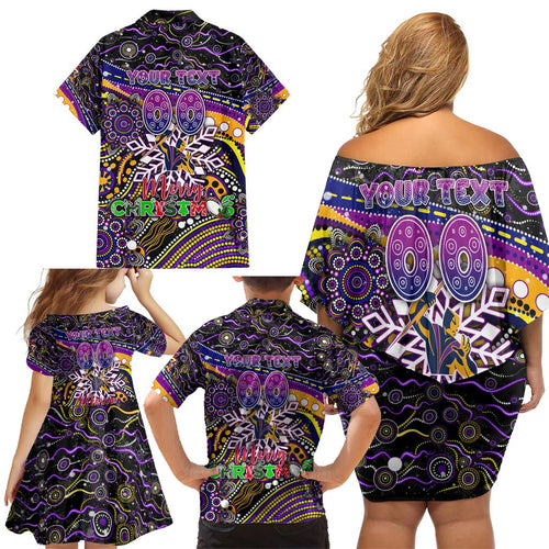 Merry Christmas Storm Family Matching Off Shoulder Short Dress and Hawaiian Shirt Aboriginal Santa Rugby Mascot - Melbourne