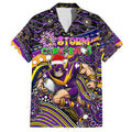 Merry Christmas Storm Family Matching Off Shoulder Short Dress and Hawaiian Shirt Aboriginal Santa Rugby Mascot - Melbourne