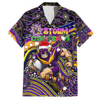Merry Christmas Storm Family Matching Puletasi and Hawaiian Shirt Aboriginal Santa Rugby Mascot - Melbourne