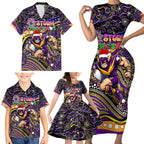 Merry Christmas Storm Family Matching Short Sleeve Bodycon Dress and Hawaiian Shirt Aboriginal Santa Rugby Mascot - Melbourne