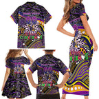 Merry Christmas Storm Family Matching Short Sleeve Bodycon Dress and Hawaiian Shirt Aboriginal Santa Rugby Mascot - Melbourne
