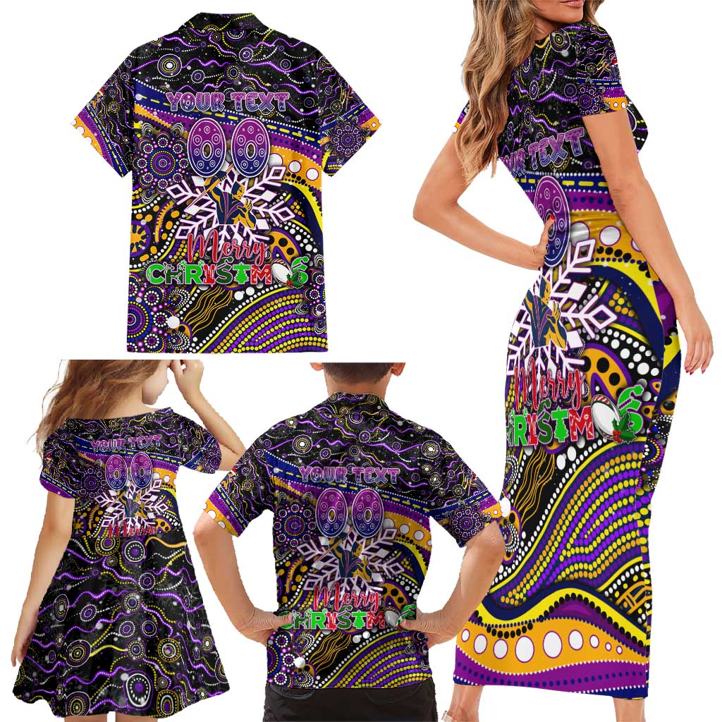Merry Christmas Storm Family Matching Short Sleeve Bodycon Dress and Hawaiian Shirt Aboriginal Santa Rugby Mascot - Melbourne