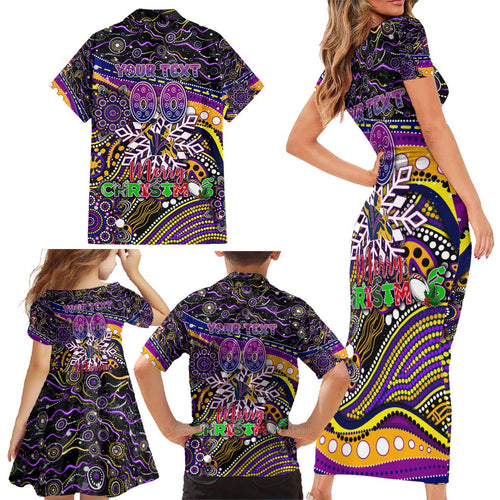 Merry Christmas Storm Family Matching Short Sleeve Bodycon Dress and Hawaiian Shirt Aboriginal Santa Rugby Mascot - Melbourne