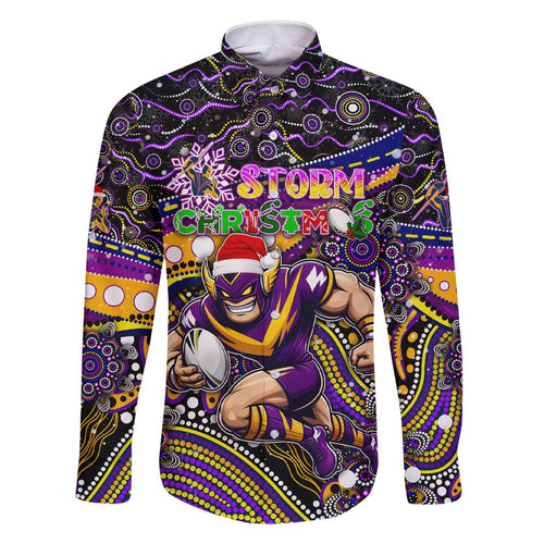 Merry Christmas Storm Family Matching Short Sleeve Bodycon Dress and Hawaiian Shirt Aboriginal Santa Rugby Mascot - Melbourne