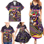 Merry Christmas Storm Family Matching Summer Maxi Dress and Hawaiian Shirt Aboriginal Santa Rugby Mascot - Melbourne