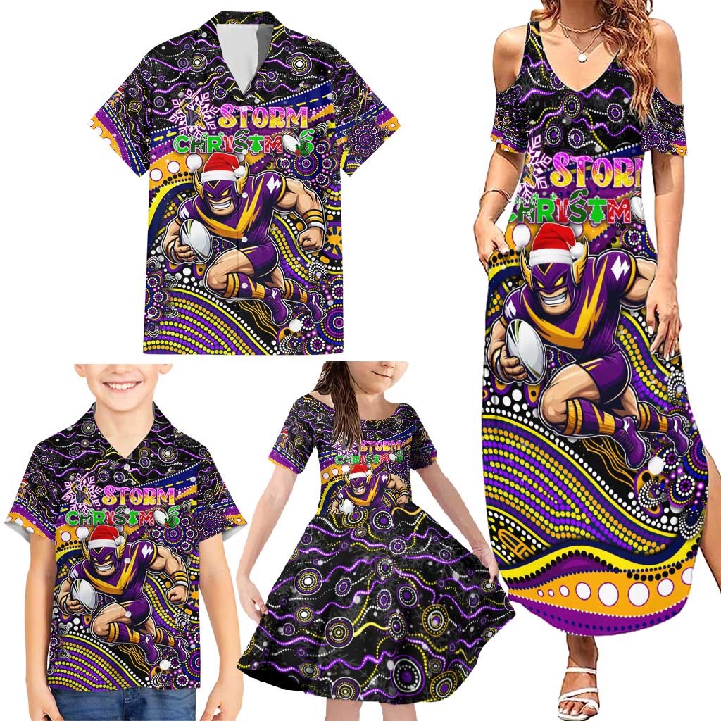 Merry Christmas Storm Family Matching Summer Maxi Dress and Hawaiian Shirt Aboriginal Santa Rugby Mascot - Melbourne