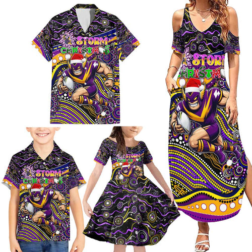 Merry Christmas Storm Family Matching Summer Maxi Dress and Hawaiian Shirt Aboriginal Santa Rugby Mascot - Melbourne