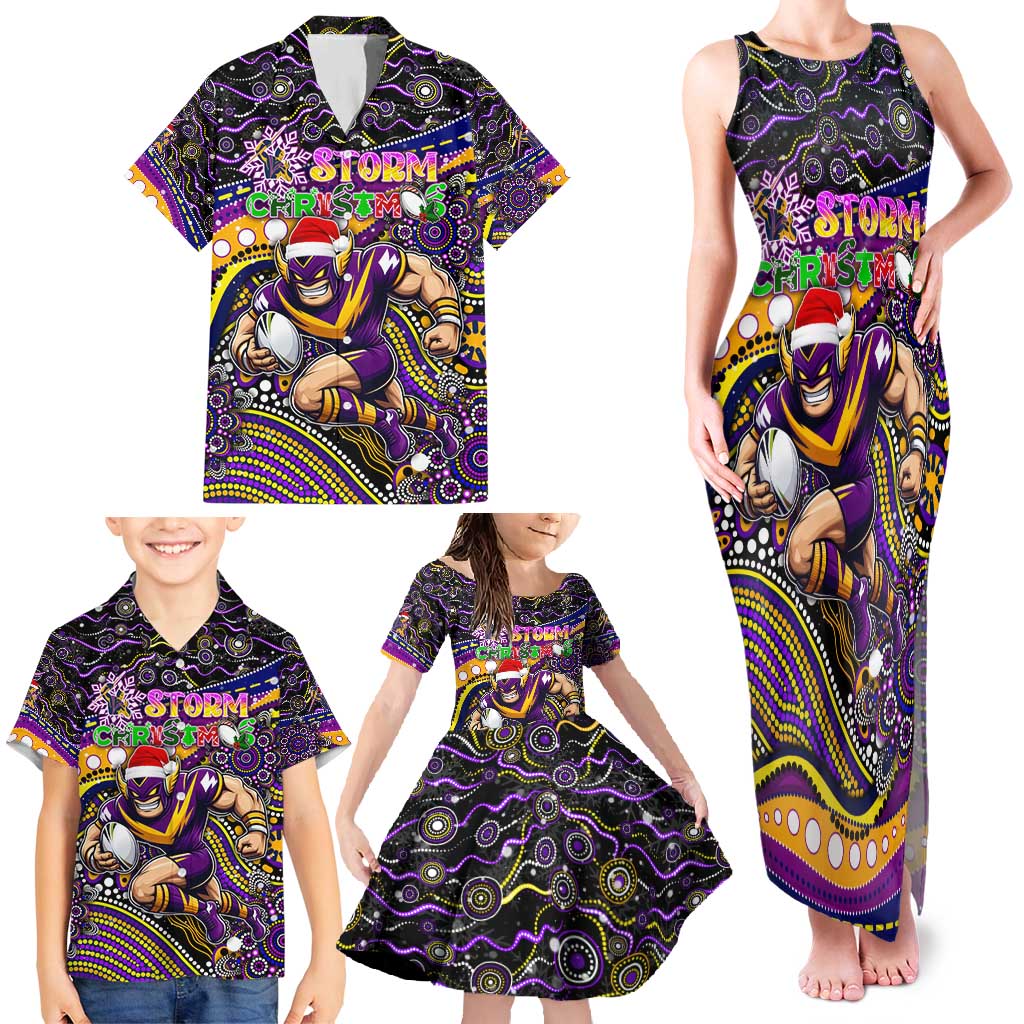 Merry Christmas Storm Family Matching Tank Maxi Dress and Hawaiian Shirt Aboriginal Santa Rugby Mascot - Melbourne