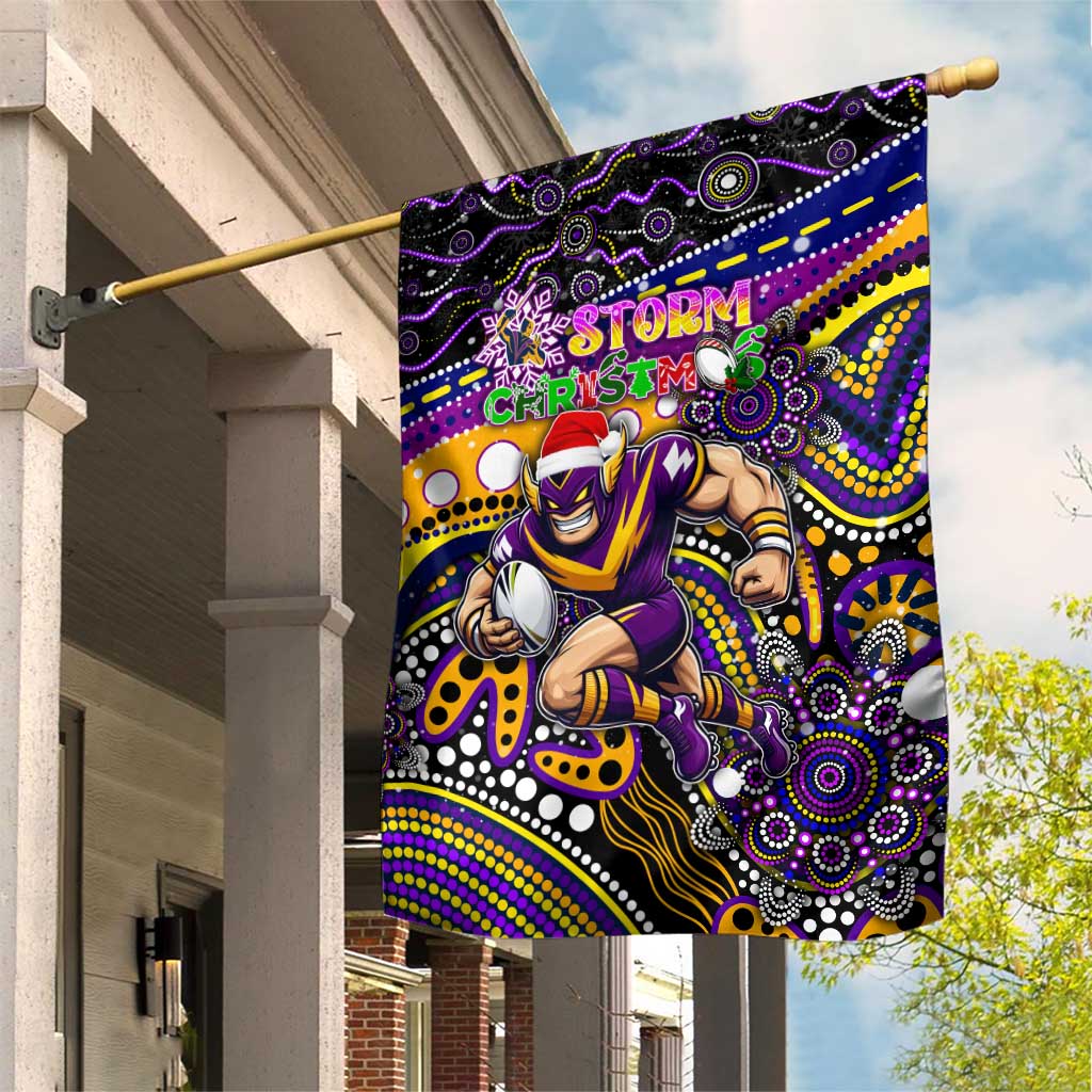 Merry Christmas Storm Garden Flag Aboriginal Santa Rugby Mascot - Melbourne