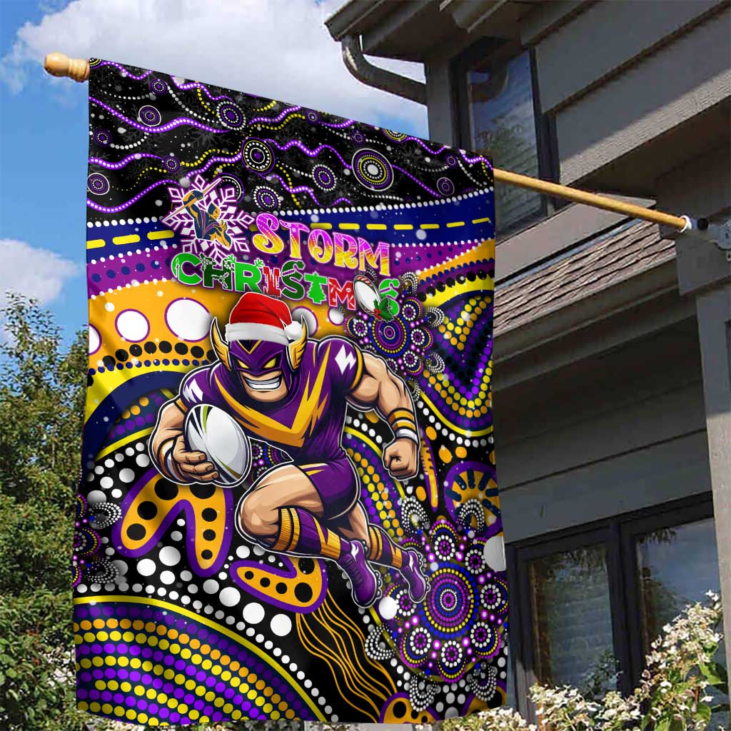 Merry Christmas Storm Garden Flag Aboriginal Santa Rugby Mascot - Melbourne