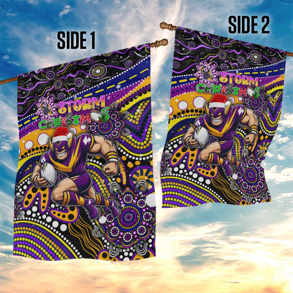 Merry Christmas Storm Garden Flag Aboriginal Santa Rugby Mascot - Melbourne