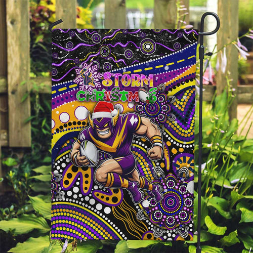 Merry Christmas Storm Garden Flag Aboriginal Santa Rugby Mascot - Melbourne