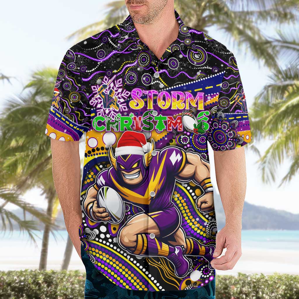 Merry Christmas Storm Hawaiian Shirt Aboriginal Santa Rugby Mascot - Melbourne