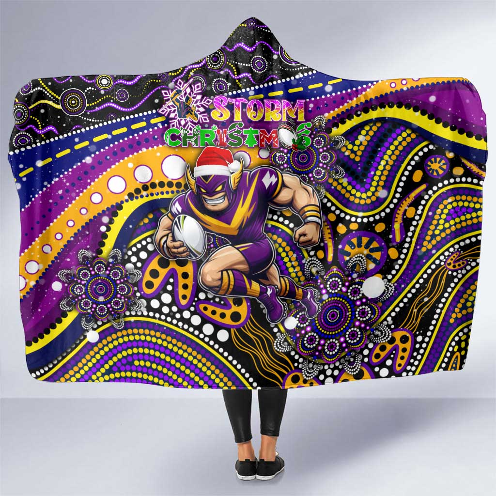 Merry Christmas Storm Hooded Blanket Aboriginal Santa Rugby Mascot - Melbourne