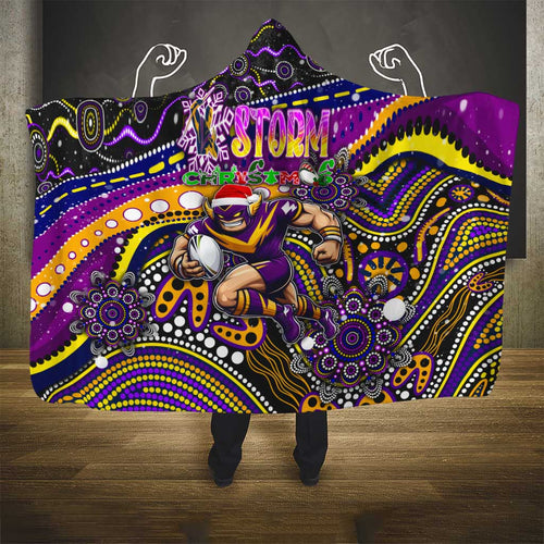 Merry Christmas Storm Hooded Blanket Aboriginal Santa Rugby Mascot - Melbourne