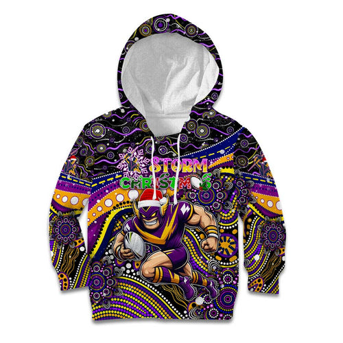 Merry Christmas Storm Kid Hoodie Aboriginal Santa Rugby Mascot - Melbourne