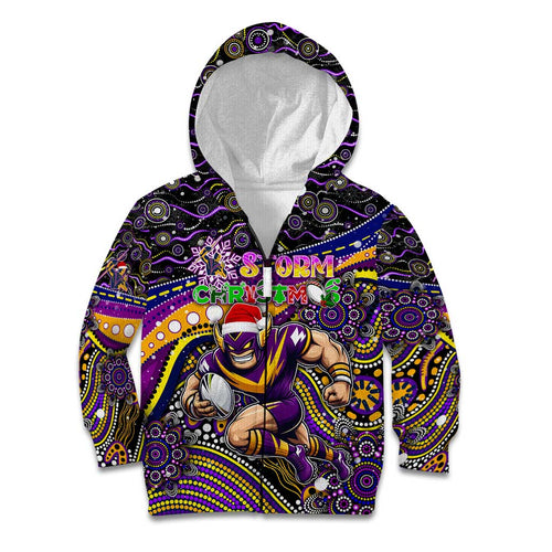 Merry Christmas Storm Kid Hoodie Aboriginal Santa Rugby Mascot - Melbourne