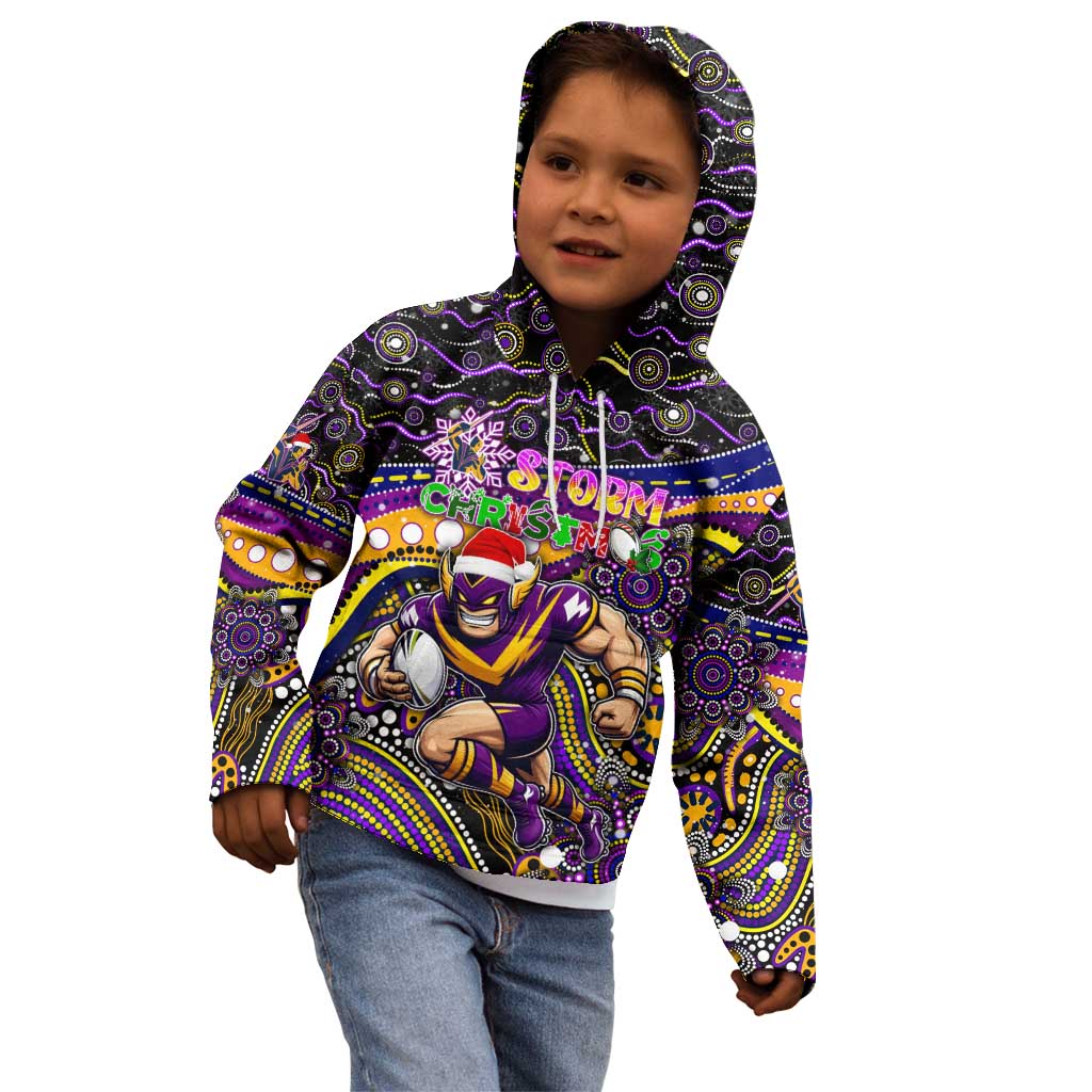 Merry Christmas Storm Kid Hoodie Aboriginal Santa Rugby Mascot - Melbourne