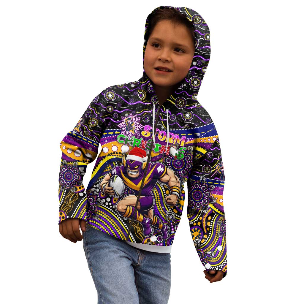 Merry Christmas Storm Kid Hoodie Aboriginal Santa Rugby Mascot - Melbourne
