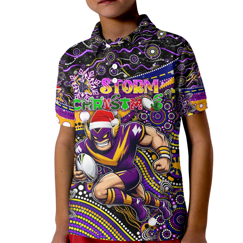 Merry Christmas Storm Kid Polo Shirt Aboriginal Santa Rugby Mascot - Melbourne