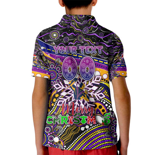 Merry Christmas Storm Kid Polo Shirt Aboriginal Santa Rugby Mascot - Melbourne