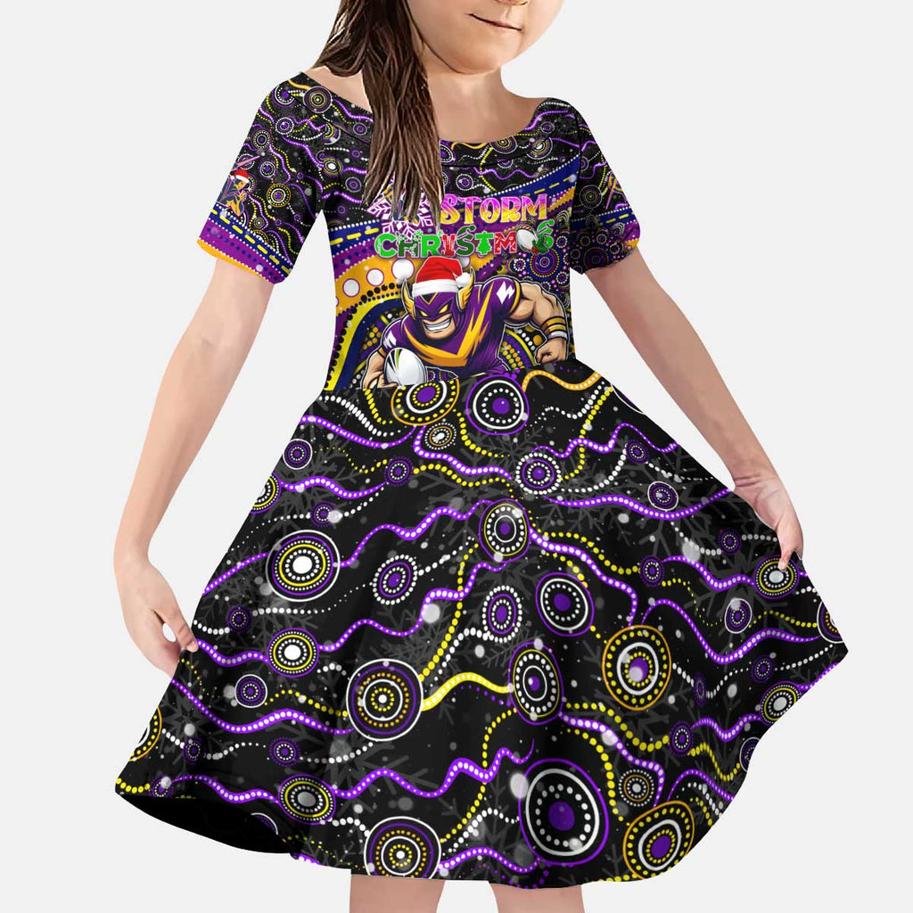Merry Christmas Storm Kid Short Sleeve Dress Aboriginal Santa Rugby Mascot - Melbourne