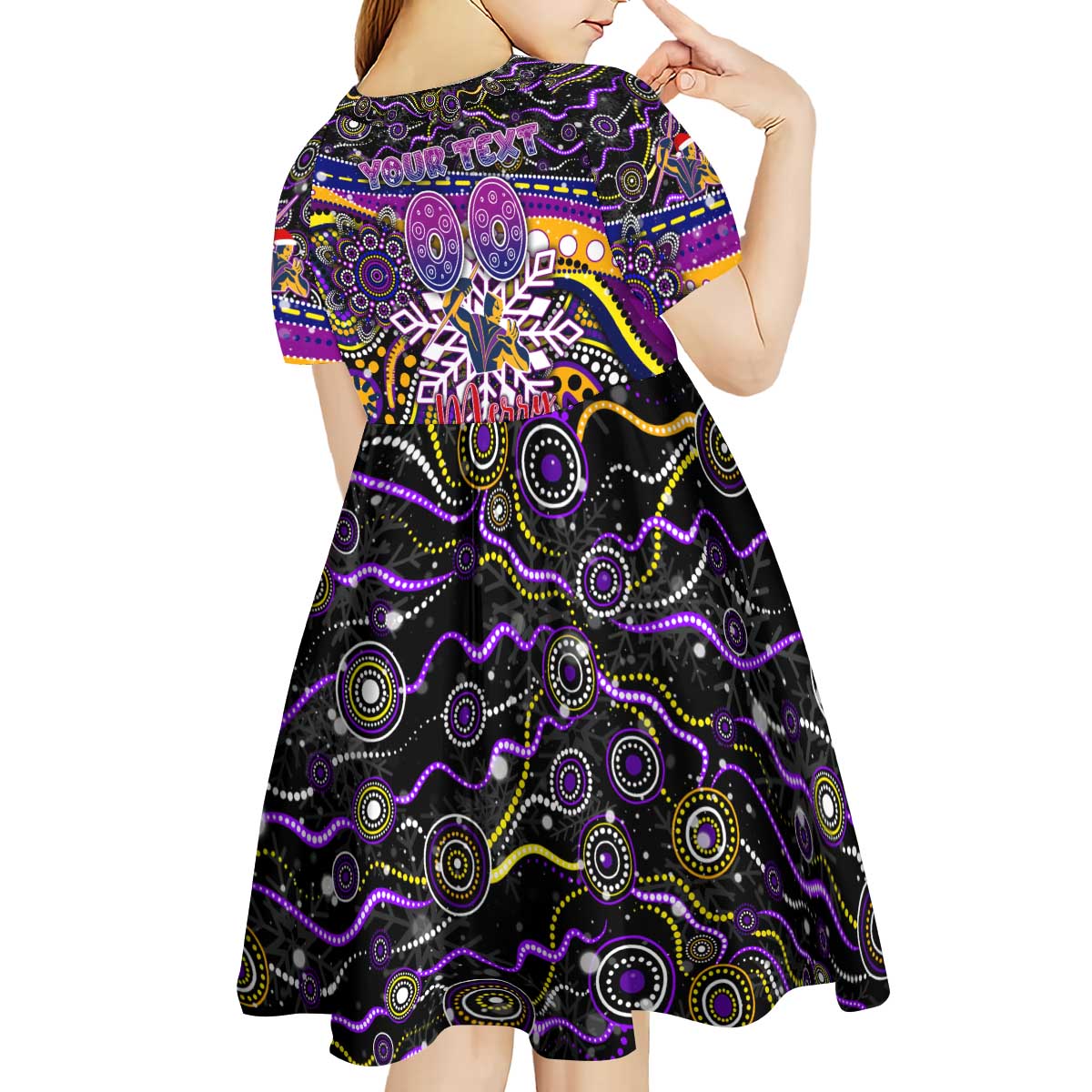 Merry Christmas Storm Kid Short Sleeve Dress Aboriginal Santa Rugby Mascot - Melbourne