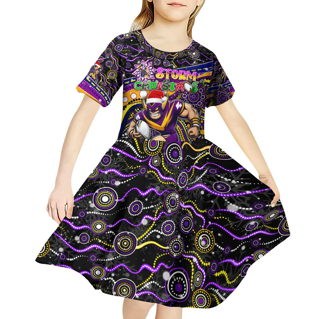 Merry Christmas Storm Kid Short Sleeve Dress Aboriginal Santa Rugby Mascot - Melbourne