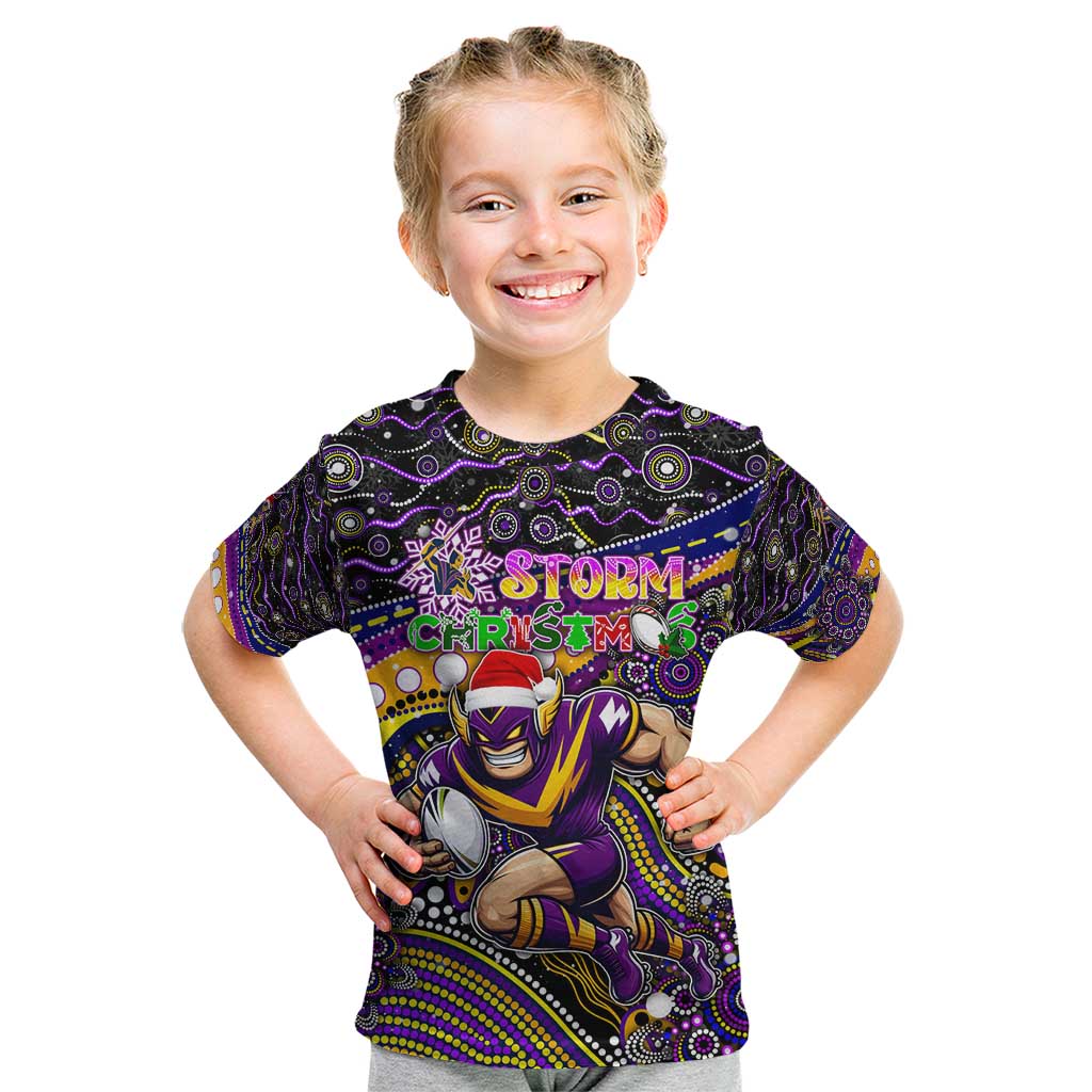 Merry Christmas Storm Kid T Shirt Aboriginal Santa Rugby Mascot - Melbourne