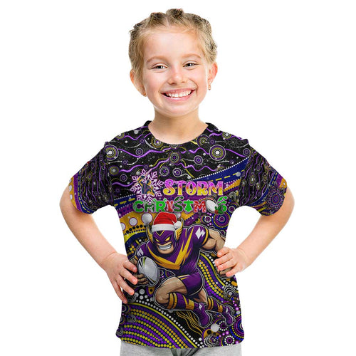 Merry Christmas Storm Kid T Shirt Aboriginal Santa Rugby Mascot - Melbourne