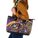 Merry Christmas Storm Leather Tote Bag Aboriginal Santa Rugby Mascot - Melbourne