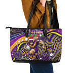 Merry Christmas Storm Leather Tote Bag Aboriginal Santa Rugby Mascot - Melbourne