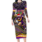 Merry Christmas Storm Long Sleeve Bodycon Dress Aboriginal Santa Rugby Mascot - Melbourne