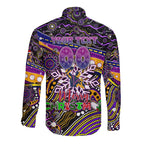 Merry Christmas Storm Long Sleeve Button Shirt Aboriginal Santa Rugby Mascot - Melbourne