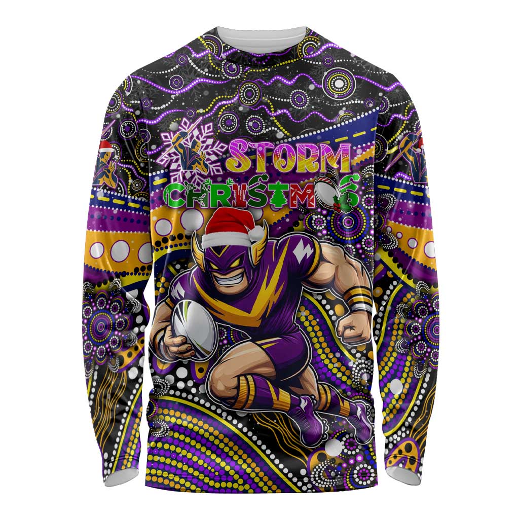 Merry Christmas Storm Long Sleeve Shirt Aboriginal Santa Rugby Mascot - Melbourne