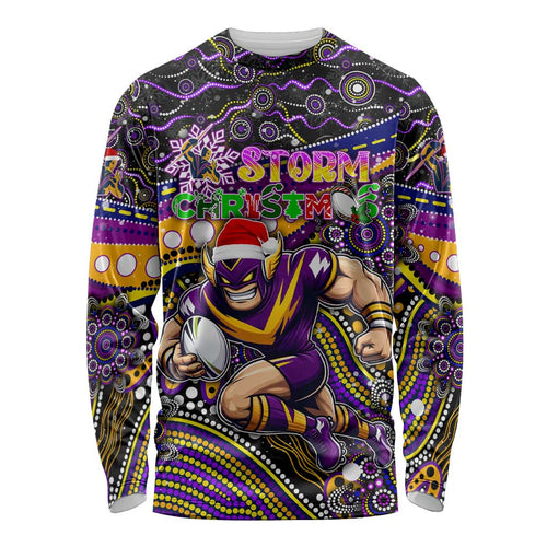 Merry Christmas Storm Long Sleeve Shirt Aboriginal Santa Rugby Mascot - Melbourne