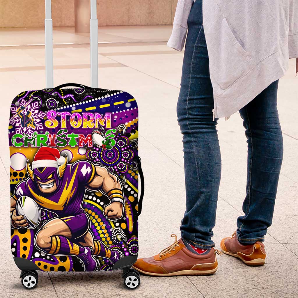 Merry Christmas Storm Luggage Cover Aboriginal Santa Rugby Mascot - Melbourne