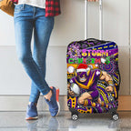 Merry Christmas Storm Luggage Cover Aboriginal Santa Rugby Mascot - Melbourne