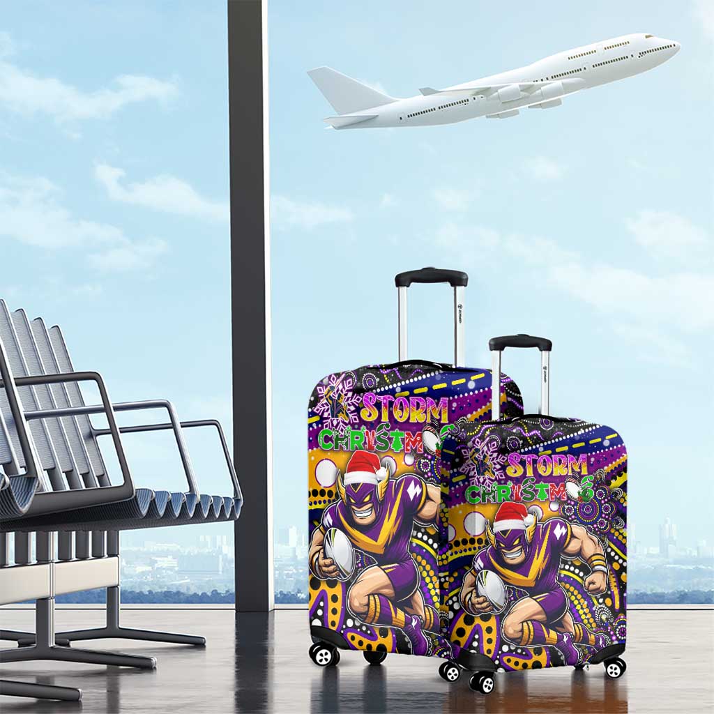 Merry Christmas Storm Luggage Cover Aboriginal Santa Rugby Mascot - Melbourne